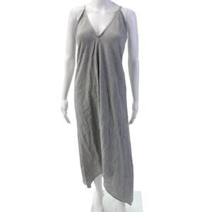 Handloom Womens Cotton V-neck Spaghetti Strap Casual Dress Gray Size L
